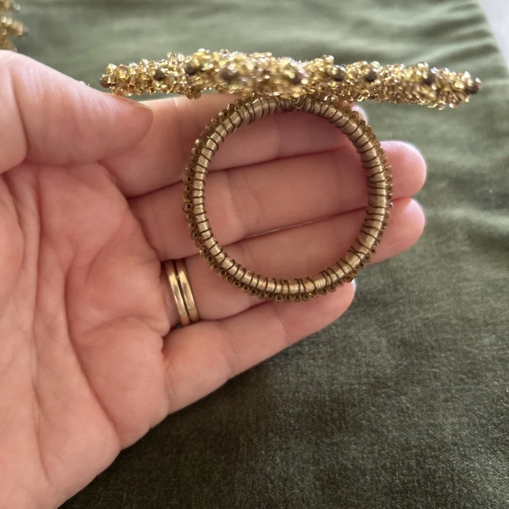 PIER 1? Jeweled & Beaded Napkin Rings Amber Gold Snowflake Clusters - Set Of 6